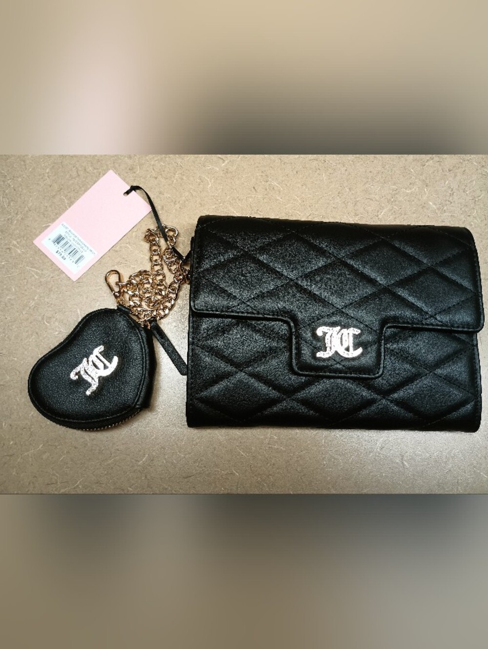 NWT Juicy Couture Black Quilted Crossbody purse with Coin Pouch